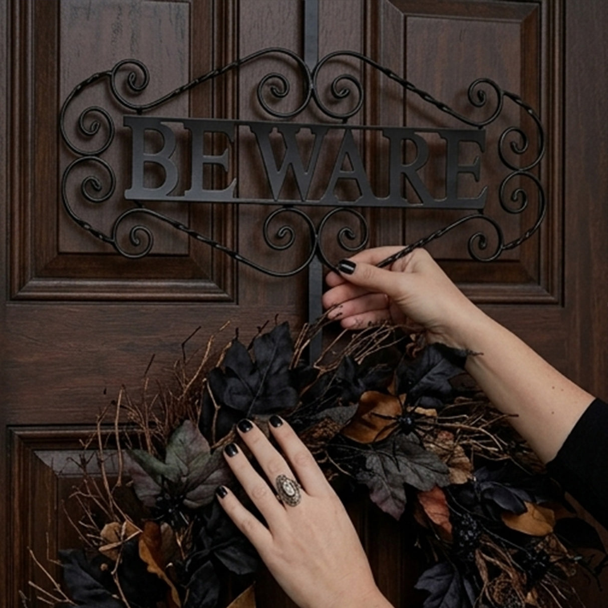 16 in Halloween Beware Metal Wreath Hanger Door Decoration