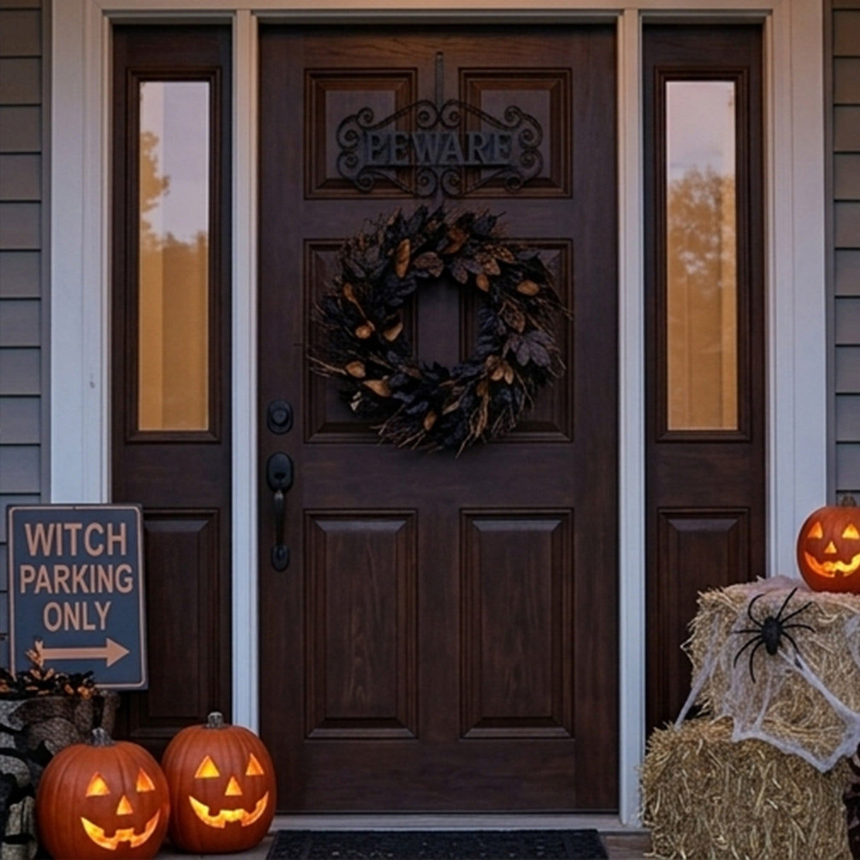 16 in Halloween Beware Metal Wreath Hanger Door Decoration