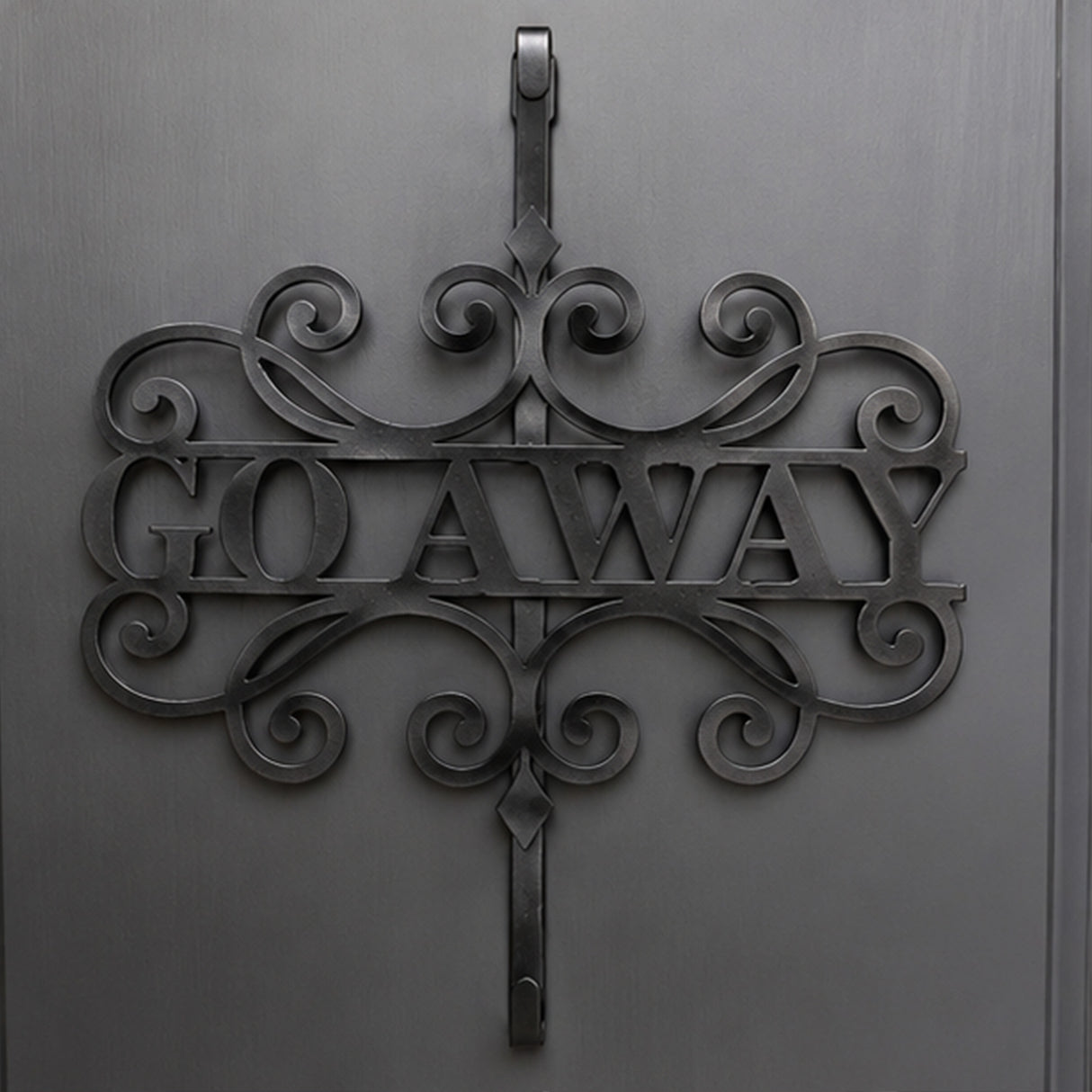 17 in Halloween Go Away Metal Wreath Hanger Black Door Decor