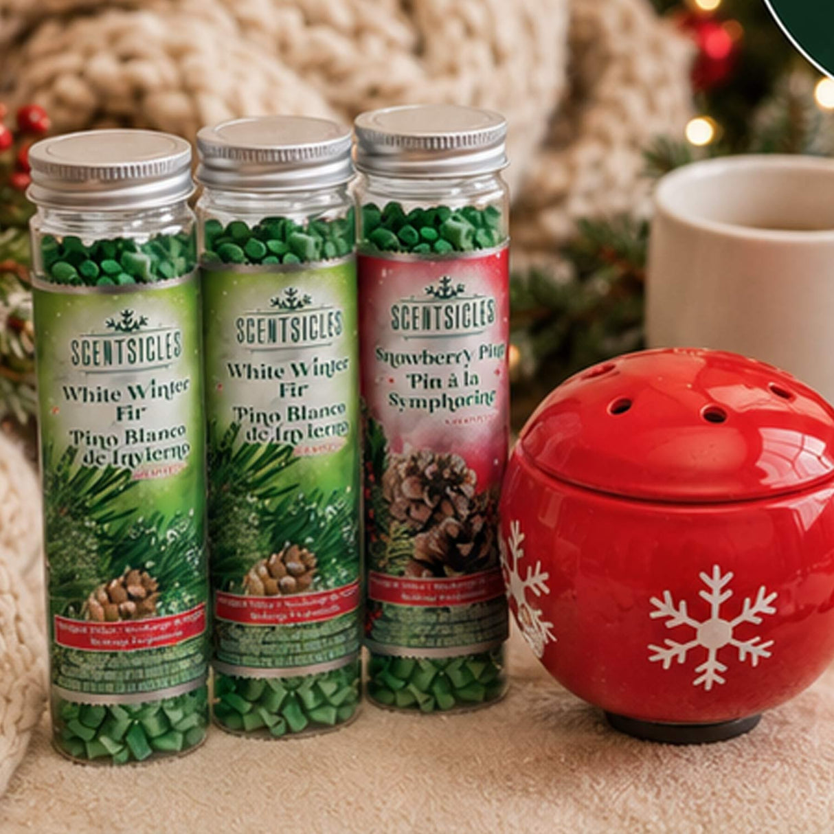 Scentsicles Red Snowflake Warmer Set with 1 White Winter Fir & 1 Snowberry Pine