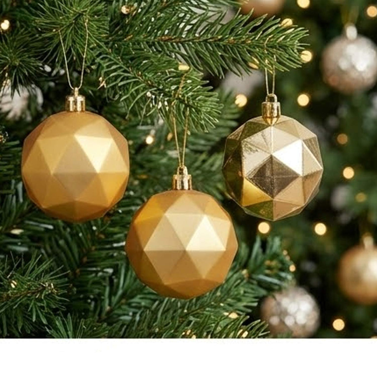 6-Piece Shatterproof Gold Geometric Ball Ornaments