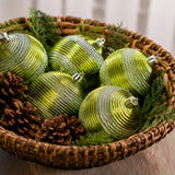 4PC Shatterproof Swirling Lime Green Glitter Christmas Ball Ornaments