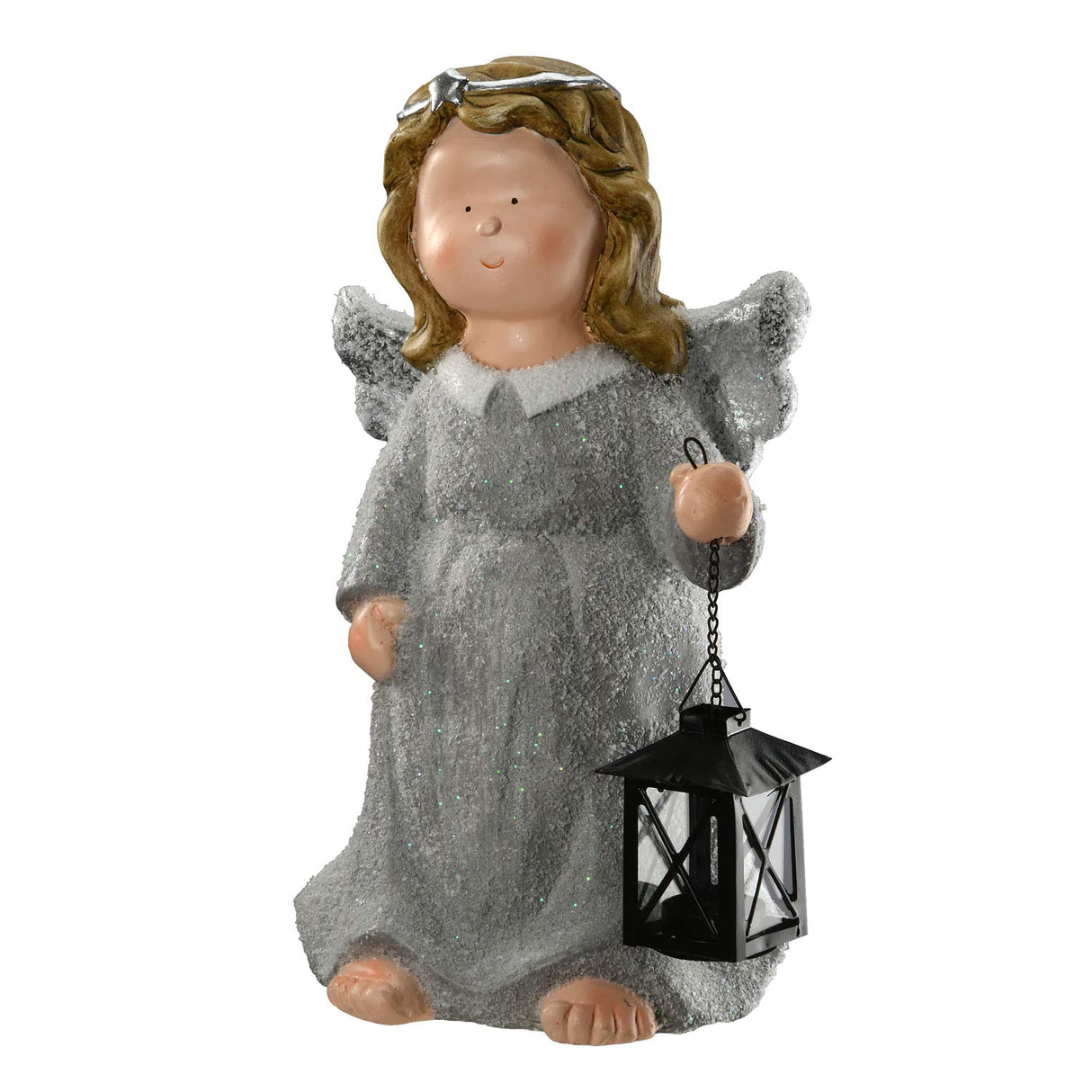 16IN Angel Figurine with Lantern Tea Light Holder Gray Robe Christmas Decor Piece