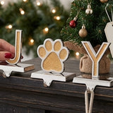 5IN 3-Piece Gold Sparkle JOY Paw Print Stocking Holders