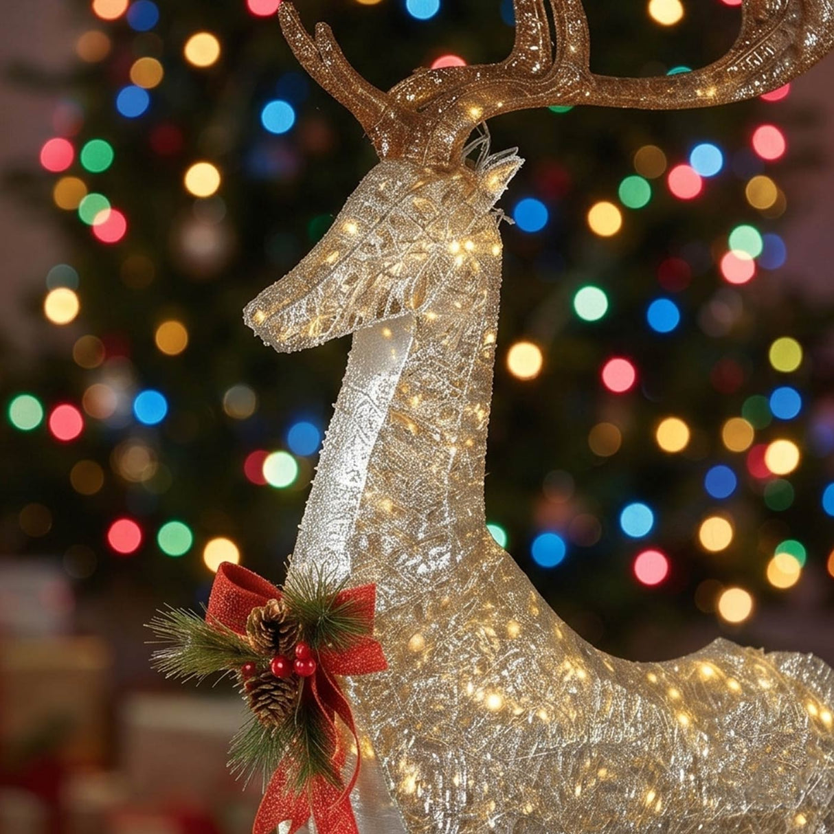 55IN Pre-Lit Crystal Champagne Standing Buck LED Christmas Decoration