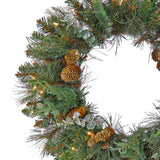 Pre-Lit 24 in. North Conway Christmas Wreath with Clear Lights with Eucalyptus and Pinecones