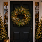 Pre-Lit 24 in. North Conway Christmas Wreath with Clear Lights with Eucalyptus and Pinecones