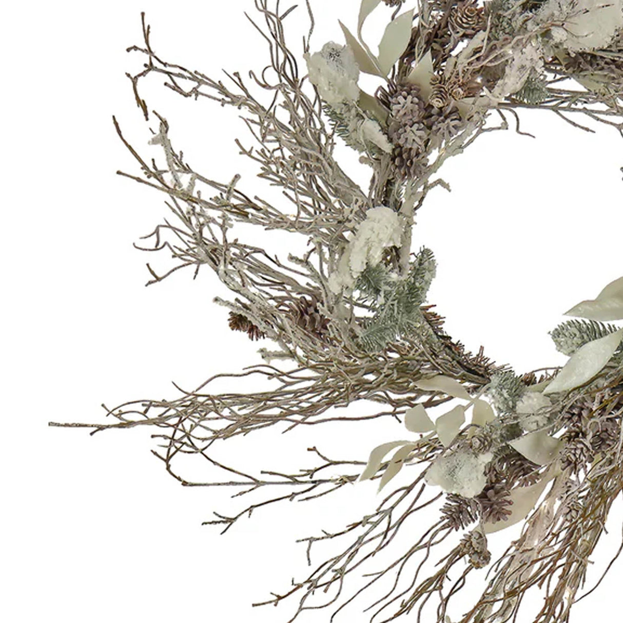 24IN Pre Lit Alpine Snow Lump Wreath with Warm White LED Lights & Remote