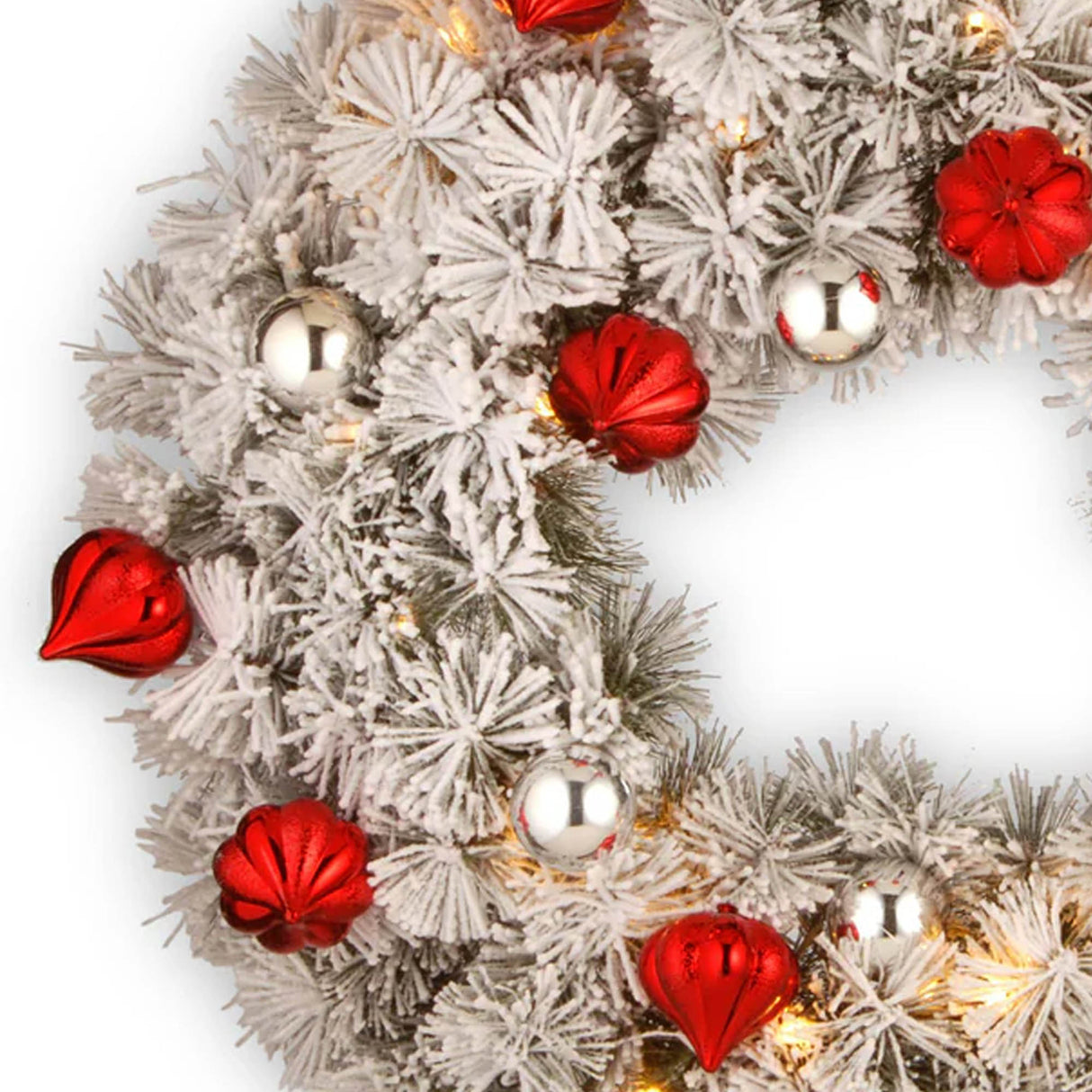 Pre-Lit 30 in. Snowy Bristle Pine Christmas Wreath with Warm White LED Lights