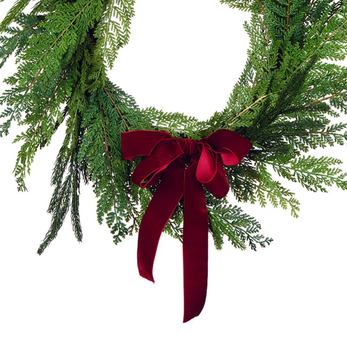 24IN Christmas Cottage Wreath with Dark Red Bow