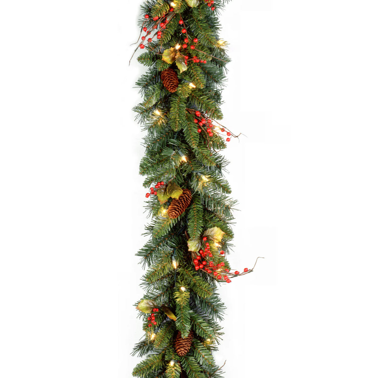 9FT Pre-Lit Classical Collection Garland with Clear Lights & Holly Leaves