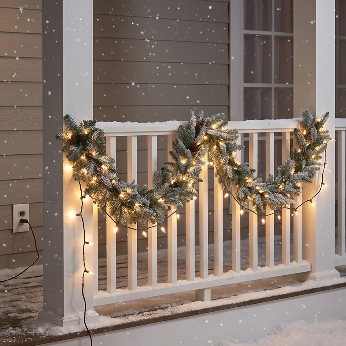 9FT Pre-Lit Frosted Arctic Spruce Garland with Clear Lights