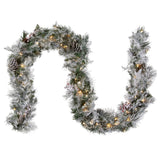 9FT Pre-Lit Snowy Bedford Pine Garland with LED Lights