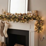 9FT Pre-Lit Glittery Pine Garland with Clear Lights