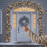 Pre-Lit Snowy Twig Garland with Warm White LED Rice Lights, 9 Foot