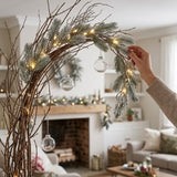 Pre-Lit Snowy Twig Garland with Warm White LED Rice Lights, 9 Foot