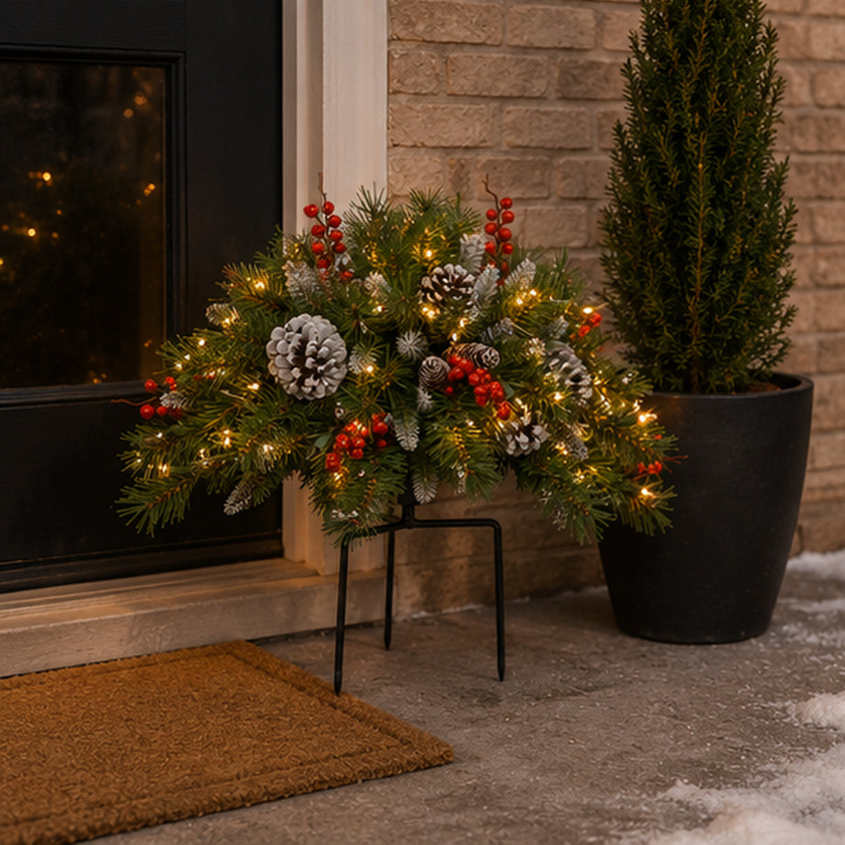 Pre-Lit Frosted Berry Urn Filler with Warm White LED Lights, 18 Inch