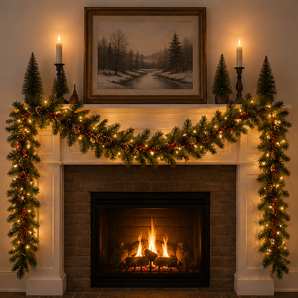 Pre-Lit Glittery Mountain Spruce Garland with Clear Lights, 9 Foot (Plug-In)