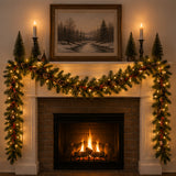 Pre-Lit Glittery Mountain Spruce Garland with Clear Lights, 9 Foot (Plug-In)