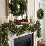 Pre-Lit First Traditions Holly Berry Wreath and Garland Assortment, 3-Piece Set