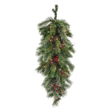 Pre-Lit Glistening Pine Teardrop Swag with Warm White LED Lights, 36 Inch