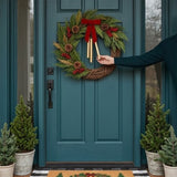 Christmas Joy Chimes Wreath with Red Berries, 24 Inch Holiday Door Decor