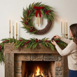Christmas Joy Chimes Wreath with Red Berries, 24 Inch Holiday Door Decor