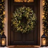 Pre-Lit Snowy Morgan Spruce Wreath with Smart Twinkly LED Lights, 30 Inch