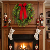 Pre-Lit Christmas Classic Wreath with Red Berries, Cypress & Bow, 24 Inch