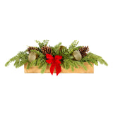 Christmas Bells Pine Centerpiece with Gold Bells & Red Bow, 27 Inch Table Decor