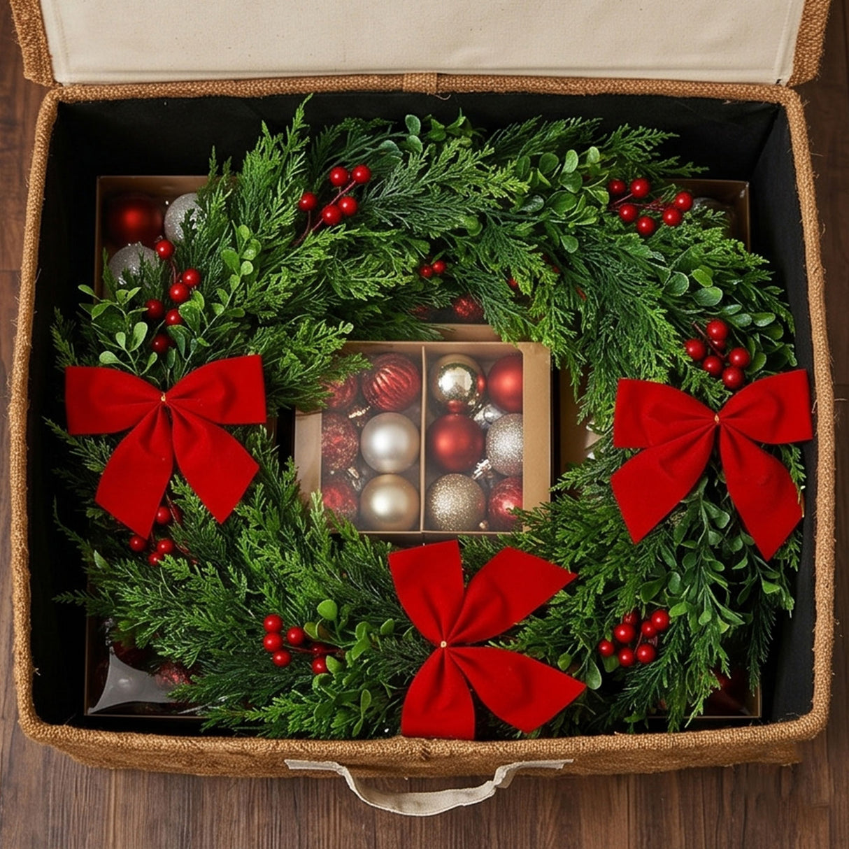 Christmas Classic Garland with Red Berries & Bow, 6 Foot