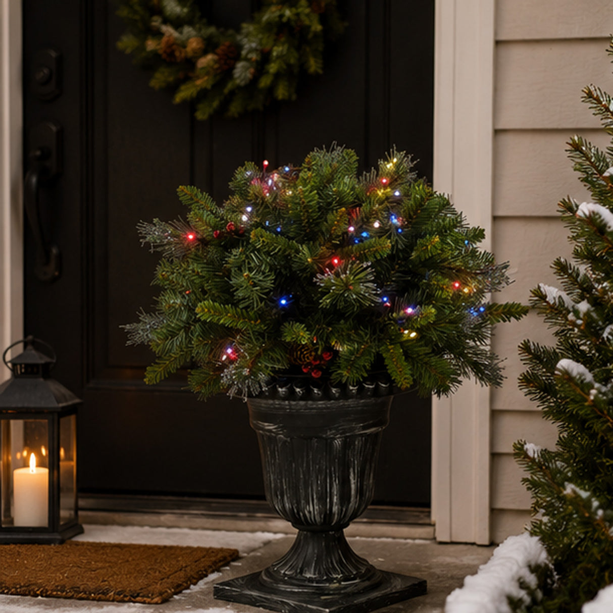 Pre-Lit Crestwood Spruce Porch Bush with Smart Twinkly LED Lights, Plug-In