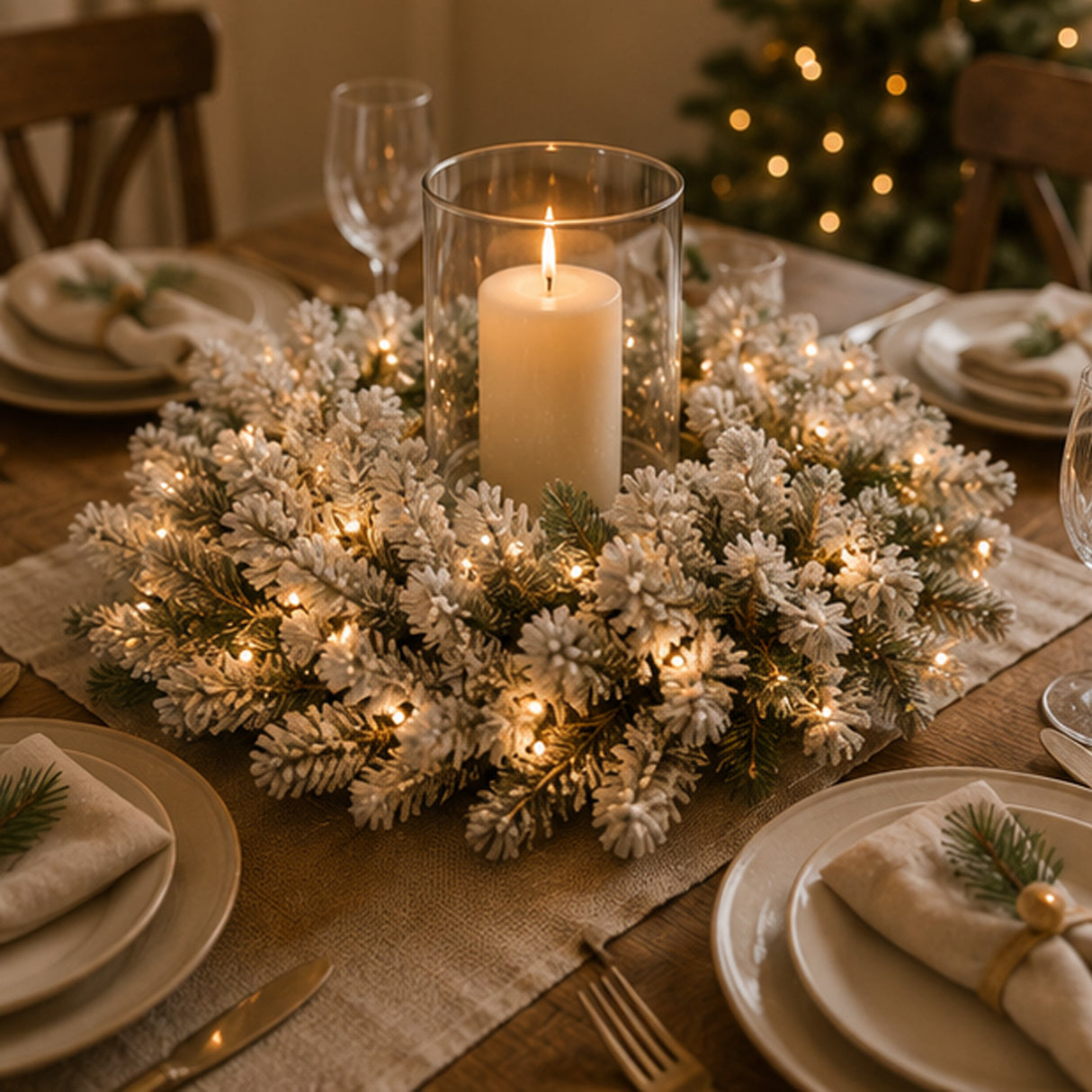 Pre-Lit Snowy Sheffield Spruce Wreath with Smart Twinkly LED Lights, 24 Inch
