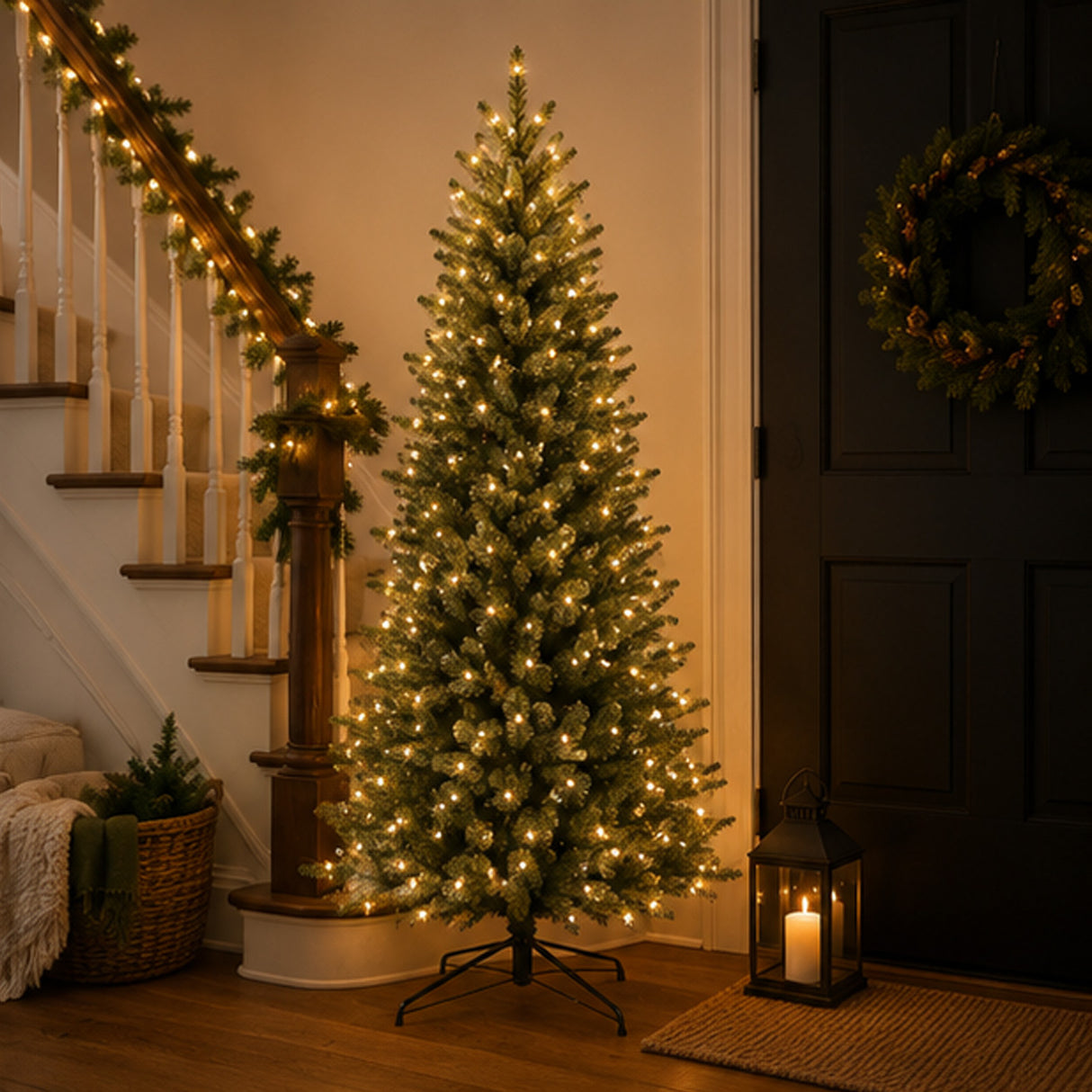 9ft Pre-Lit Natural Fraser Fir Slim Christmas Tree with Clear Lights