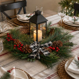24in Mixed Pine Christmas Wreath with Berries, Pinecones & Plaid Bow