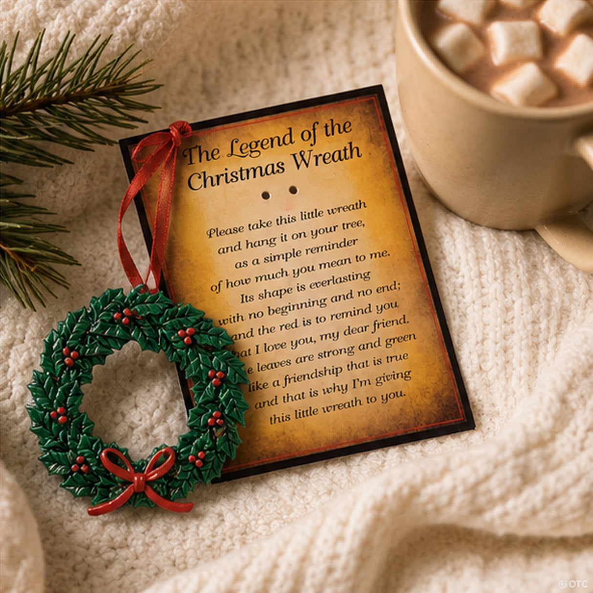 Legend of Christmas Wreath Resin Ornaments 3 Inch 12 Pc with Card