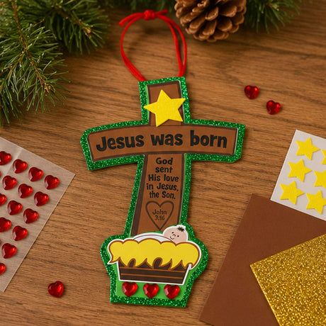 Jesus Was Born Christmas Ornament Craft Kit 12 Pc DIY Foam