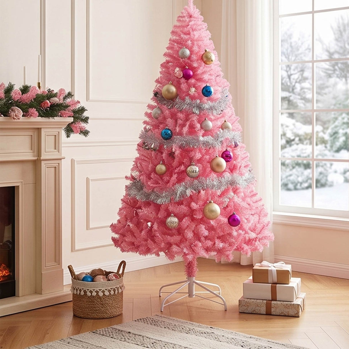 Artificial Colored Christmas Tree Unlit Pine Design Easy Assembly