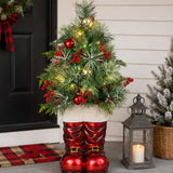 Santa Boots with Pre Decorated Christmas Greenery and Lights 40 Inch