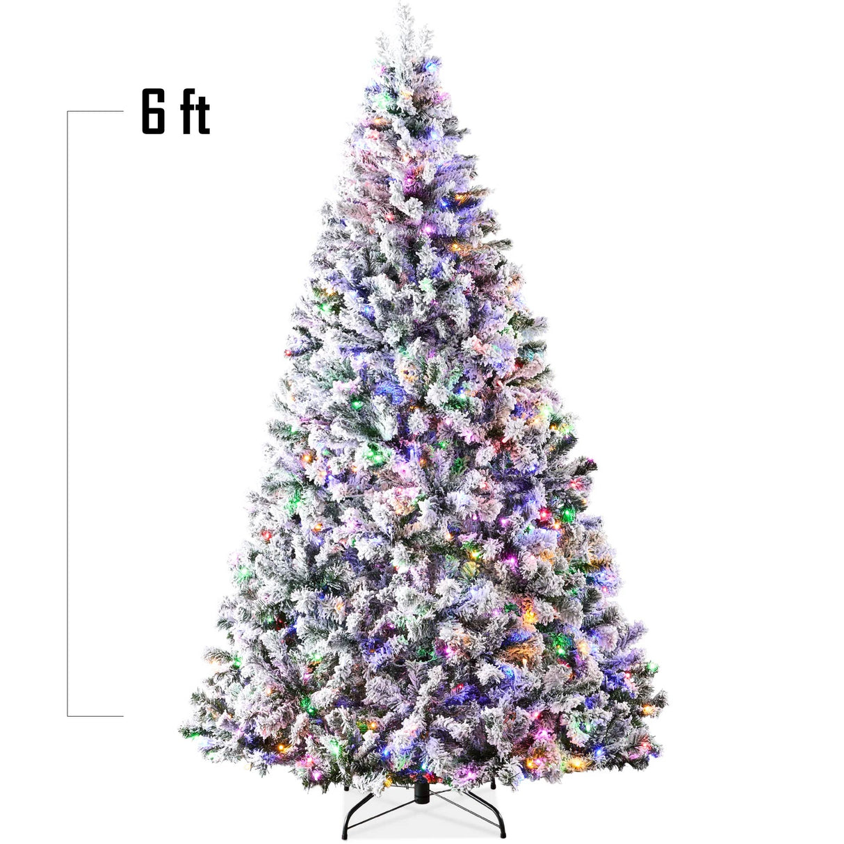 Pre Lit Snow Flocked Pine Christmas Tree with Multicolor LED Lights
