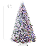 Pre Lit Snow Flocked Pine Christmas Tree with Multicolor LED Lights