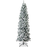 Snow Flocked Artificial Pencil Christmas Tree Slim Space Saving Design