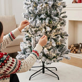 Snow Flocked Artificial Pencil Christmas Tree Slim Space Saving Design