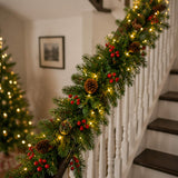 9Ft Pre Lit Christmas Garland with 2-in-1 LED Lights Pinecone Berry Decor