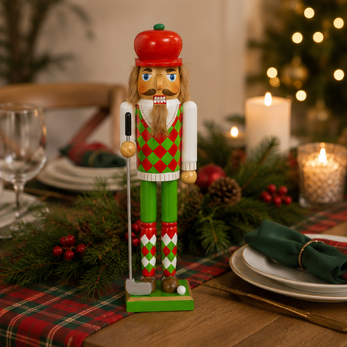 15 Inch Wooden Golf Player Christmas Nutcracker Golfer Holiday Decor