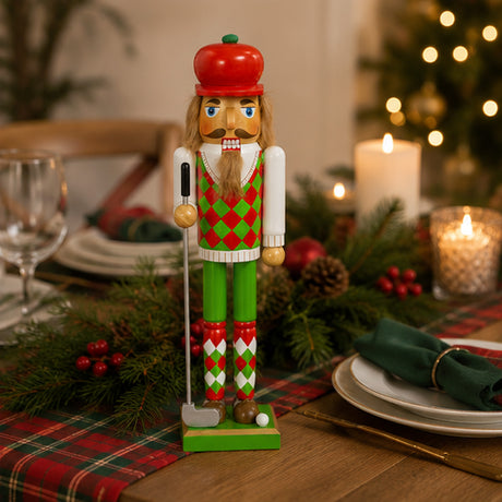 15 Inch Wooden Golf Player Christmas Nutcracker Golfer Holiday Decor