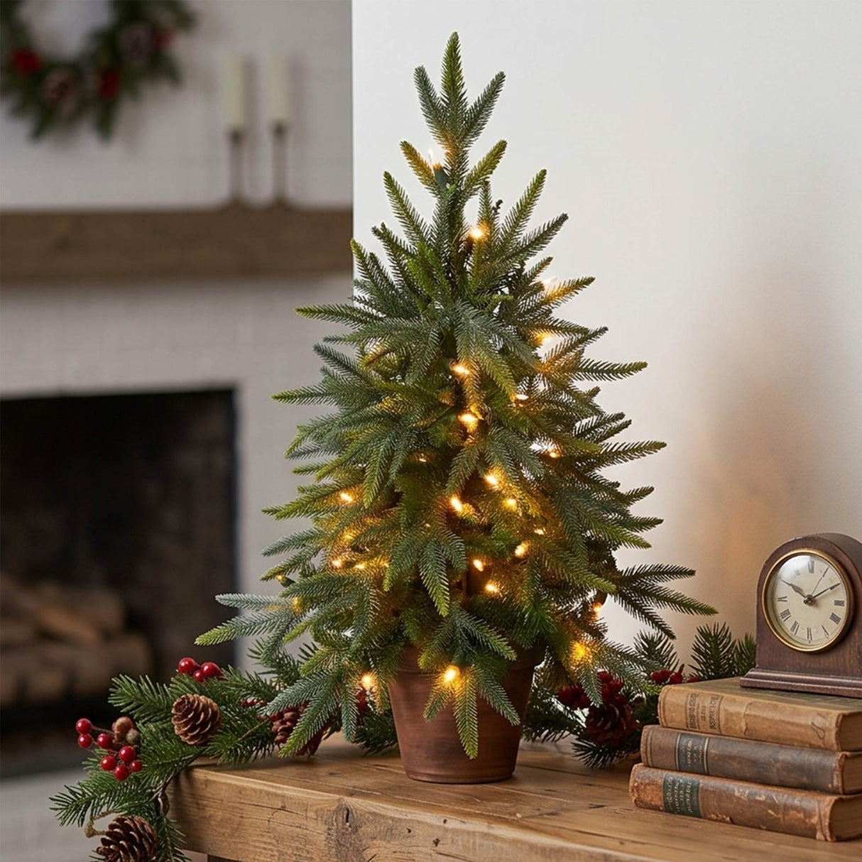 2.5 Ft Artificial Christmas Tree with Copper Planter and Clear Lights