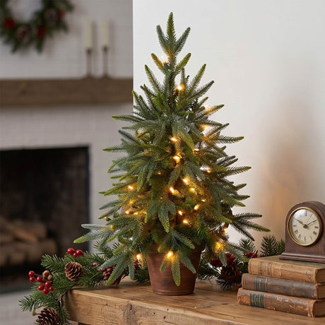 2.5 Ft Artificial Christmas Tree with Copper Planter and Clear Lights