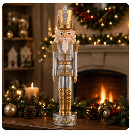 37 Inch Gold and Silver Christmas Nutcracker Holiday Decoration