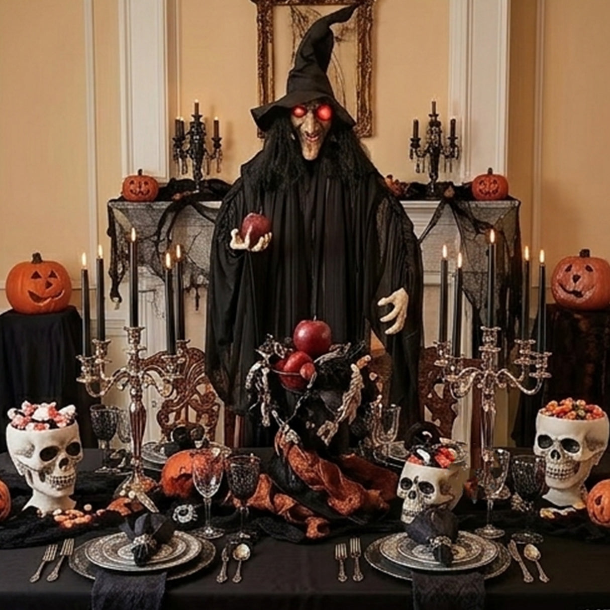 63" x 93" Standing Witch with Red Apple Halloween Decoration